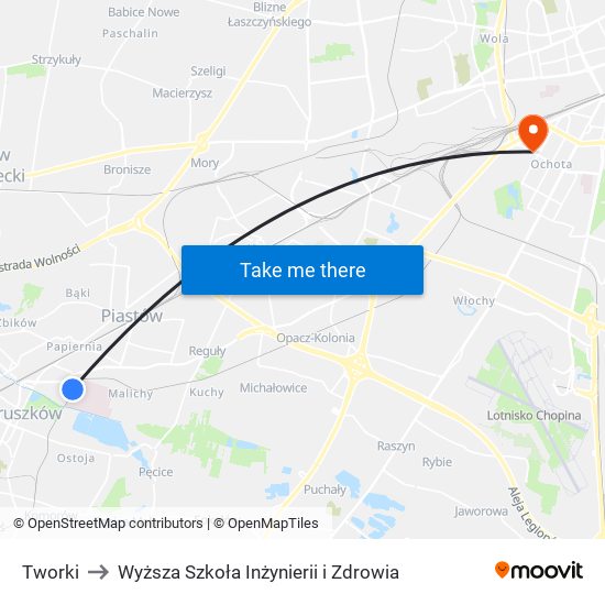 Tworki to Wyższa Szkoła Inżynierii i Zdrowia map