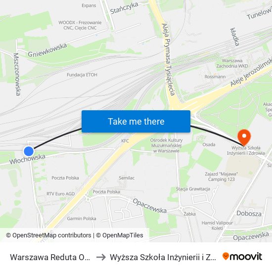 Warszawa Reduta Ordona to Wyższa Szkoła Inżynierii i Zdrowia map