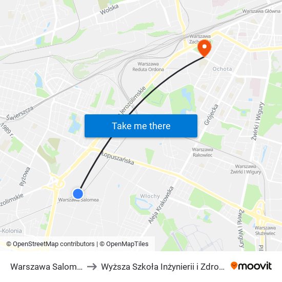 Warszawa Salomea to Wyższa Szkoła Inżynierii i Zdrowia map