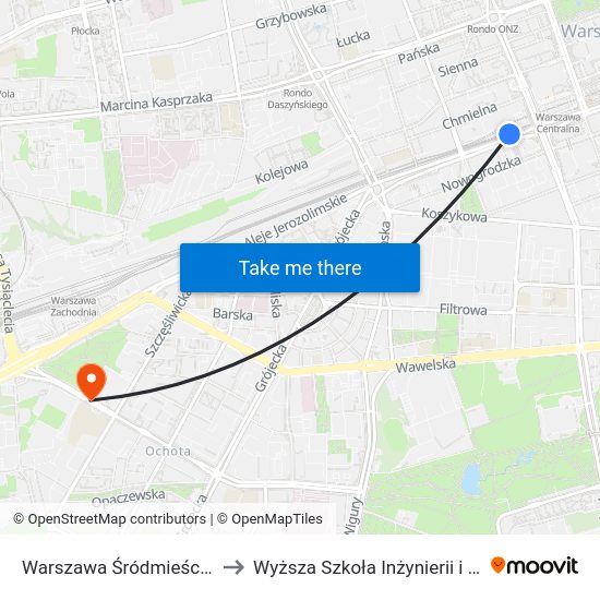 Warszawa Śródmieście WKD to Wyższa Szkoła Inżynierii i Zdrowia map