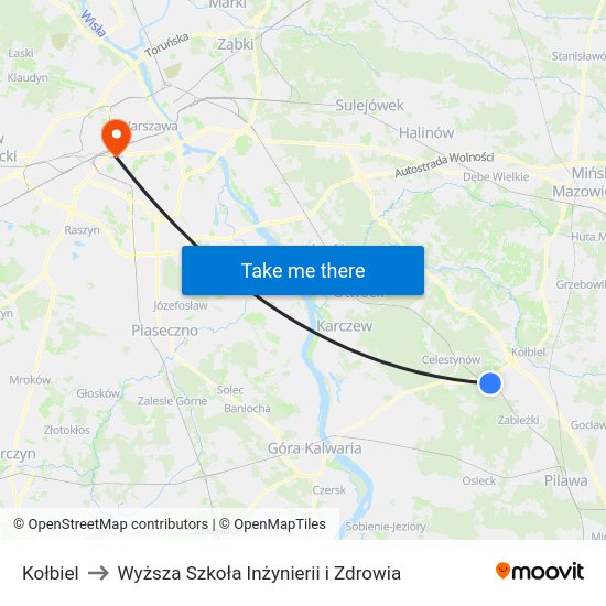 Kołbiel to Wyższa Szkoła Inżynierii i Zdrowia map