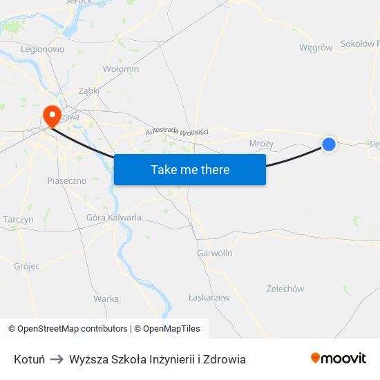 Kotuń to Wyższa Szkoła Inżynierii i Zdrowia map