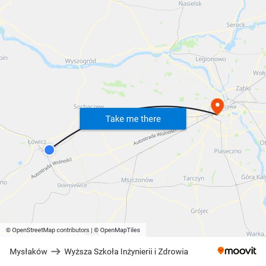 Mysłaków to Wyższa Szkoła Inżynierii i Zdrowia map