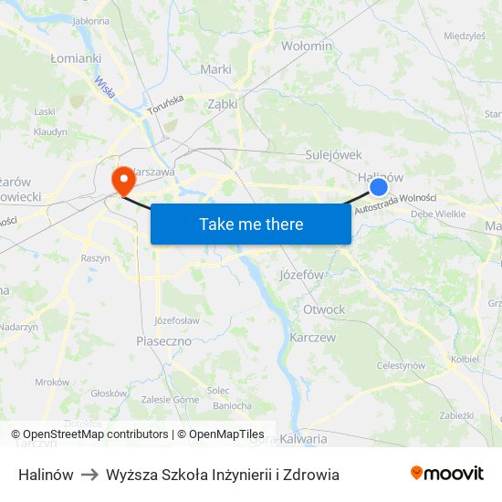 Halinów to Wyższa Szkoła Inżynierii i Zdrowia map