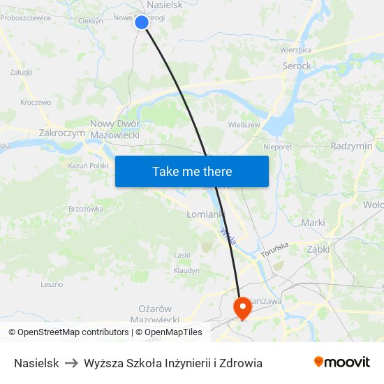 Nasielsk to Wyższa Szkoła Inżynierii i Zdrowia map