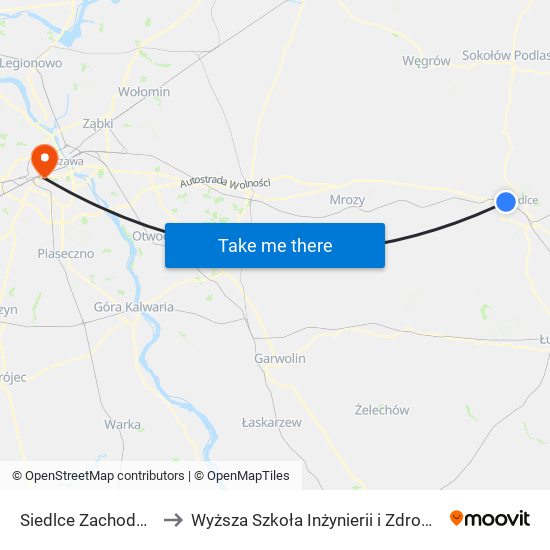 Siedlce Zachodnie to Wyższa Szkoła Inżynierii i Zdrowia map