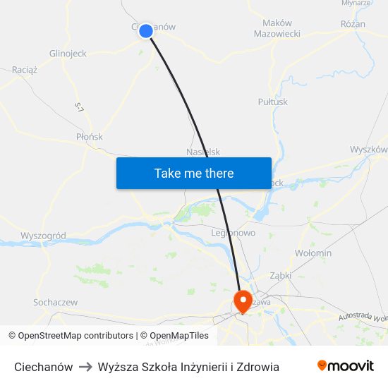 Ciechanów to Wyższa Szkoła Inżynierii i Zdrowia map