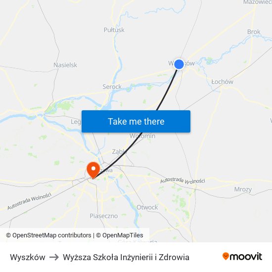 Wyszków to Wyższa Szkoła Inżynierii i Zdrowia map