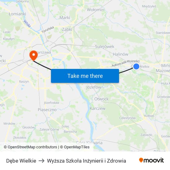 Dębe Wielkie to Wyższa Szkoła Inżynierii i Zdrowia map