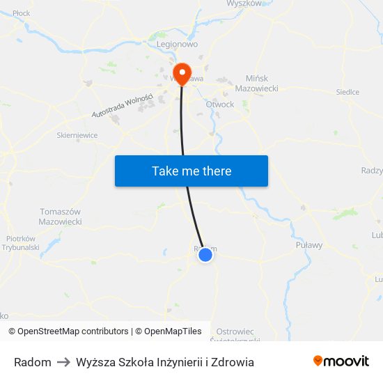 Radom Główny to Wyższa Szkoła Inżynierii i Zdrowia map