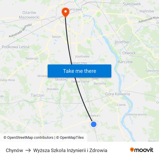 Chynów to Wyższa Szkoła Inżynierii i Zdrowia map