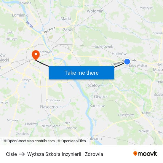 Cisie to Wyższa Szkoła Inżynierii i Zdrowia map