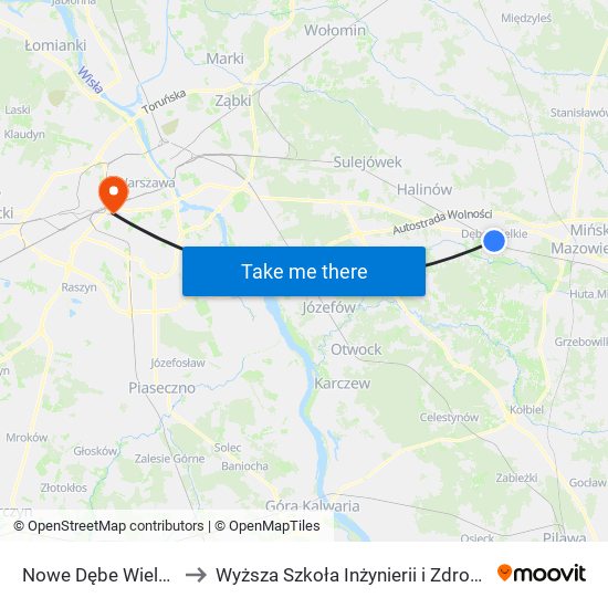 Nowe Dębe Wielkie to Wyższa Szkoła Inżynierii i Zdrowia map