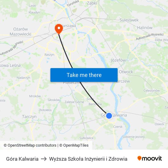 Góra Kalwaria to Wyższa Szkoła Inżynierii i Zdrowia map