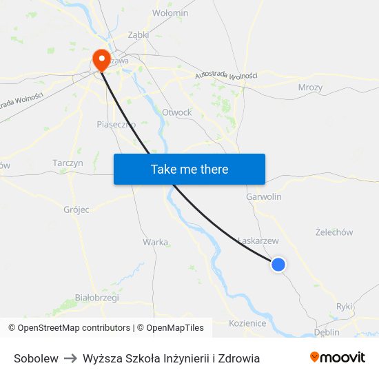 Sobolew to Wyższa Szkoła Inżynierii i Zdrowia map