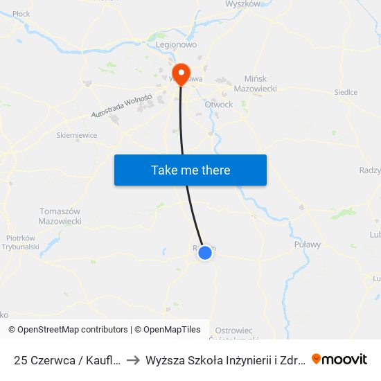 25 Czerwca / Kaufland to Wyższa Szkoła Inżynierii i Zdrowia map