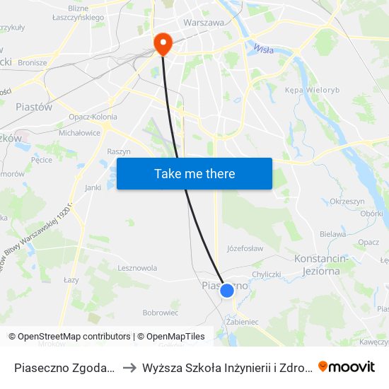 Piaseczno Zgoda to Wyższa Szkoła Inżynierii i Zdrowia map