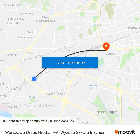 Warszawa Ursus Niedźwiadek to Wyższa Szkoła Inżynierii i Zdrowia map