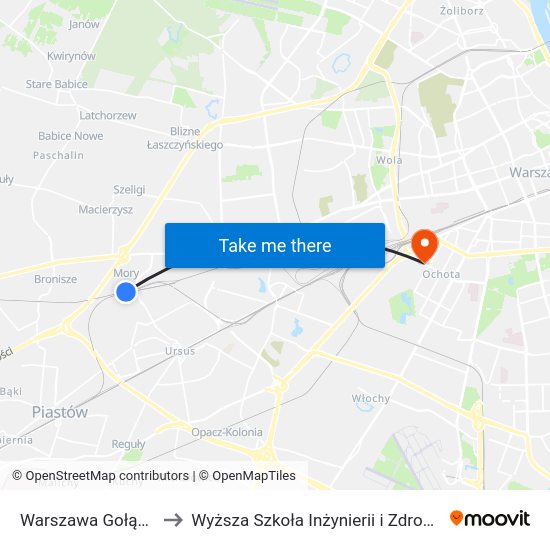 Warszawa Gołąbki to Wyższa Szkoła Inżynierii i Zdrowia map