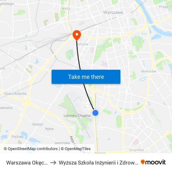 Warszawa Okęcie to Wyższa Szkoła Inżynierii i Zdrowia map