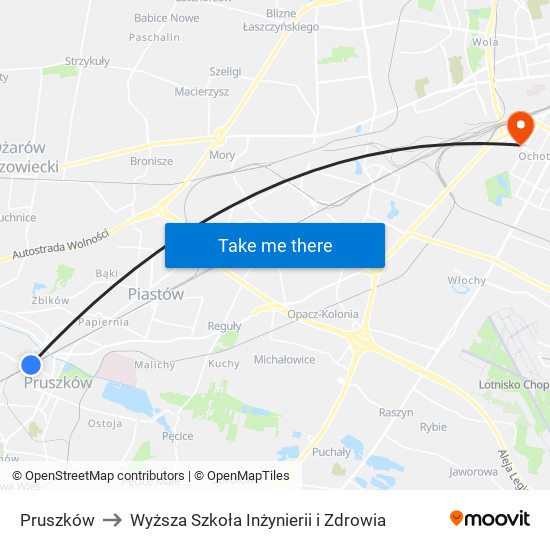 Pruszków to Wyższa Szkoła Inżynierii i Zdrowia map