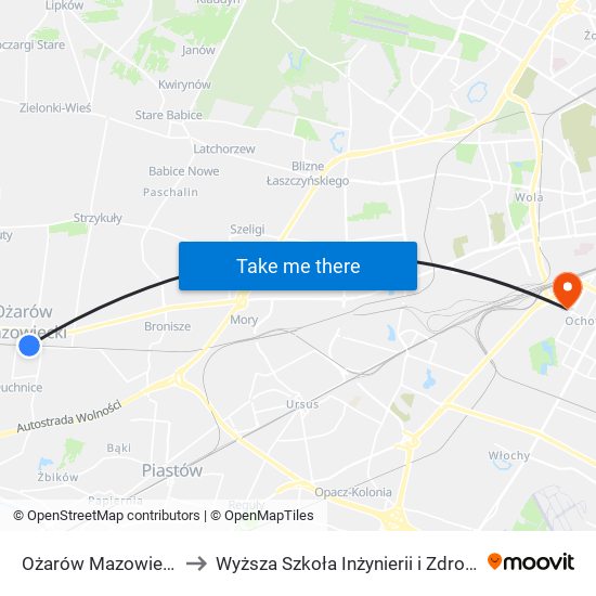 Ożarów Mazowiecki to Wyższa Szkoła Inżynierii i Zdrowia map