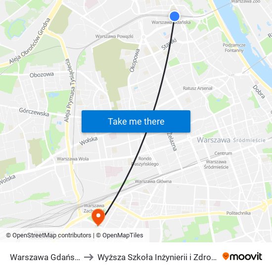 Warszawa Gdańska to Wyższa Szkoła Inżynierii i Zdrowia map