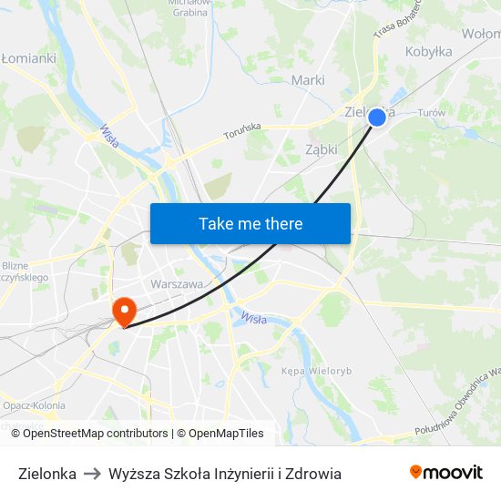 Zielonka to Wyższa Szkoła Inżynierii i Zdrowia map