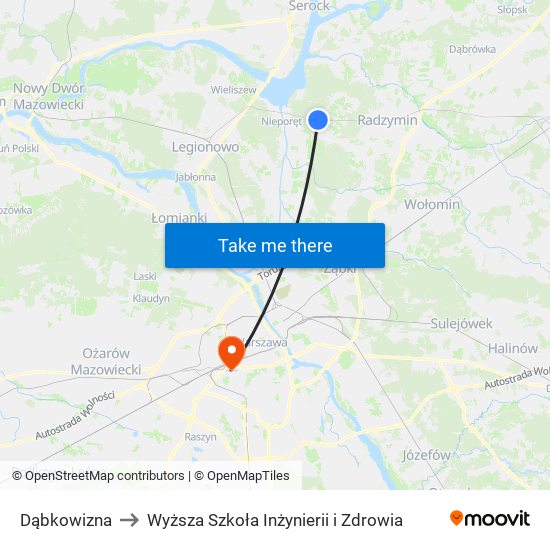 Dąbkowizna to Wyższa Szkoła Inżynierii i Zdrowia map