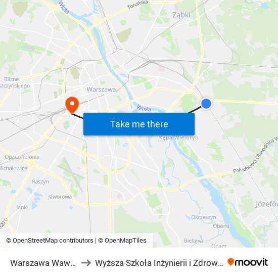 Warszawa Wawer to Wyższa Szkoła Inżynierii i Zdrowia map