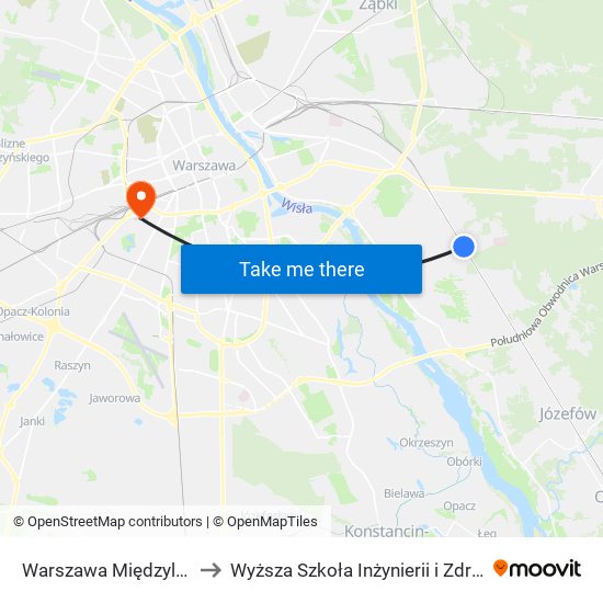 Warszawa Międzylesie to Wyższa Szkoła Inżynierii i Zdrowia map