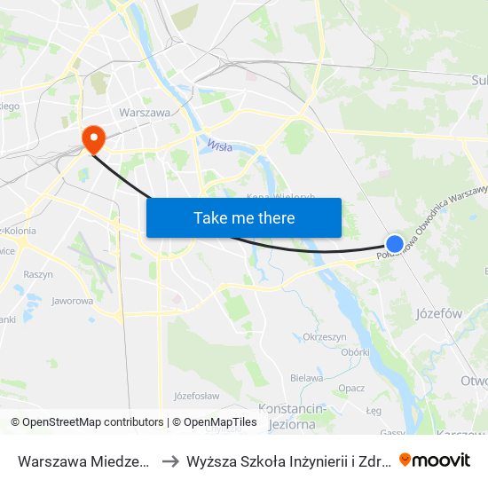 Warszawa Miedzeszyn to Wyższa Szkoła Inżynierii i Zdrowia map