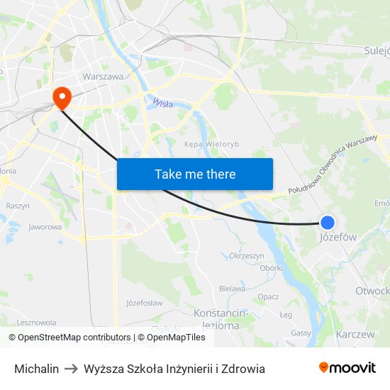 Michalin to Wyższa Szkoła Inżynierii i Zdrowia map