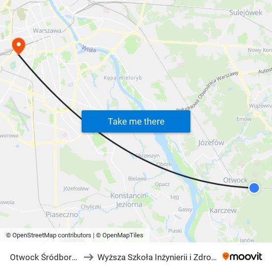 Otwock Śródborów to Wyższa Szkoła Inżynierii i Zdrowia map