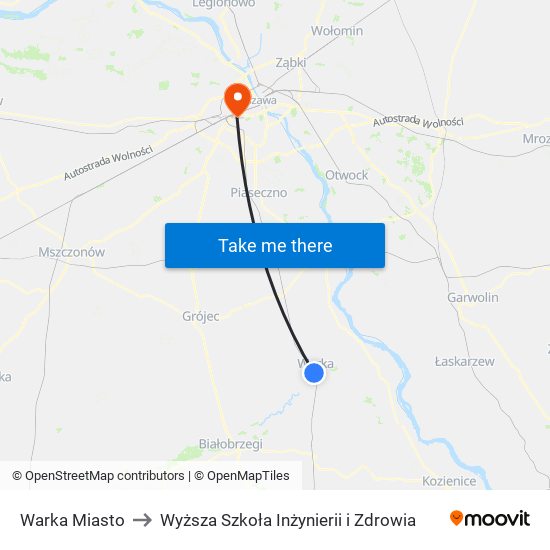 Warka Miasto to Wyższa Szkoła Inżynierii i Zdrowia map