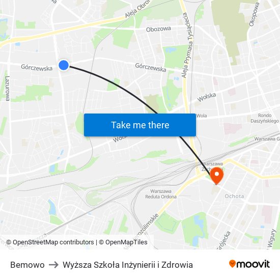 Bemowo to Wyższa Szkoła Inżynierii i Zdrowia map