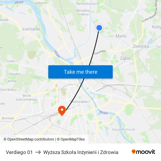 Verdiego to Wyższa Szkoła Inżynierii i Zdrowia map