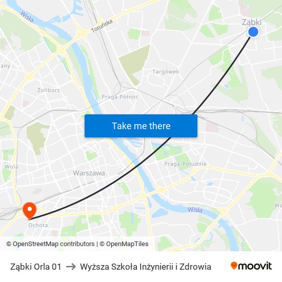 Ząbki Orla 01 to Wyższa Szkoła Inżynierii i Zdrowia map