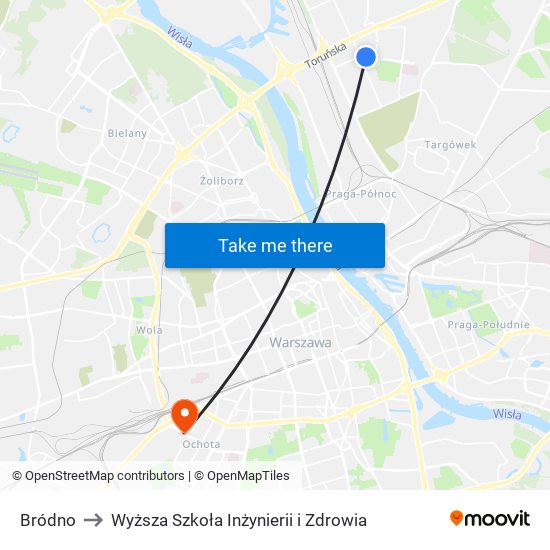 Bródno to Wyższa Szkoła Inżynierii i Zdrowia map