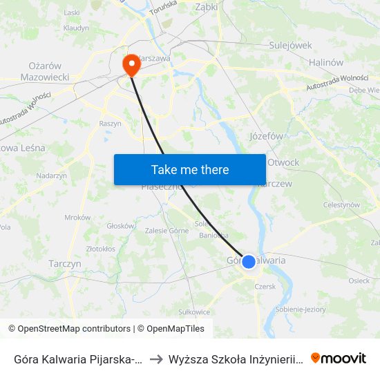 Góra Kalwaria Pijarska-Basen to Wyższa Szkoła Inżynierii i Zdrowia map