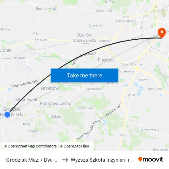 Grodzisk Maz. / Dw. PKP 01 to Wyższa Szkoła Inżynierii i Zdrowia map