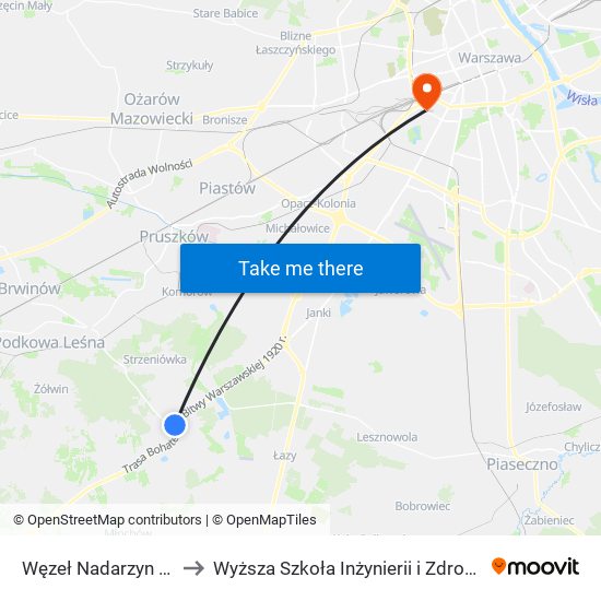 Węzeł Nadarzyn 01 to Wyższa Szkoła Inżynierii i Zdrowia map