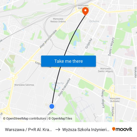 Warszawa / P+R Al. Krakowska 06 to Wyższa Szkoła Inżynierii i Zdrowia map