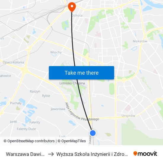 Warszawa Dawidy to Wyższa Szkoła Inżynierii i Zdrowia map