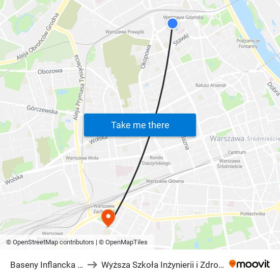 Baseny Inflancka to Wyższa Szkoła Inżynierii i Zdrowia map