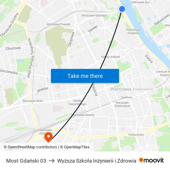 Most Gdański 03 to Wyższa Szkoła Inżynierii i Zdrowia map