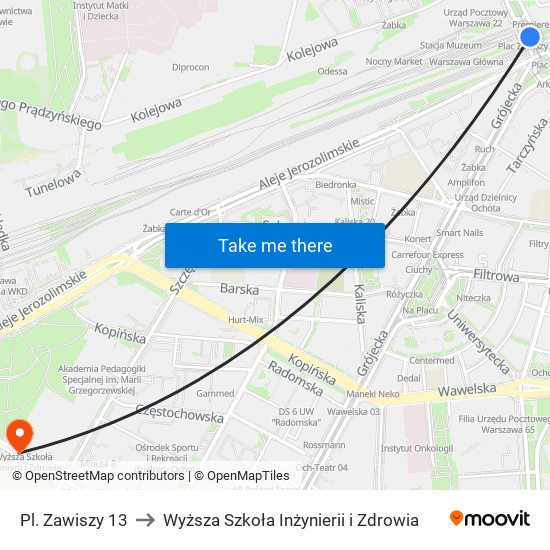 Pl. Zawiszy 13 to Wyższa Szkoła Inżynierii i Zdrowia map