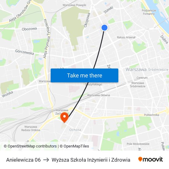 Anielewicza to Wyższa Szkoła Inżynierii i Zdrowia map