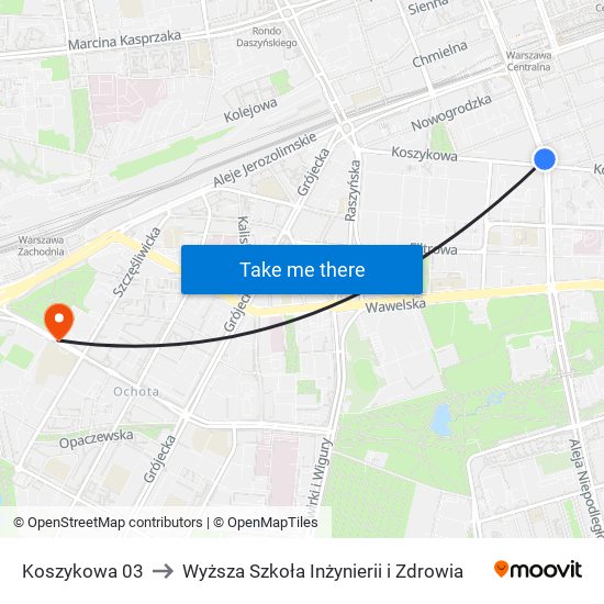 Koszykowa 03 to Wyższa Szkoła Inżynierii i Zdrowia map