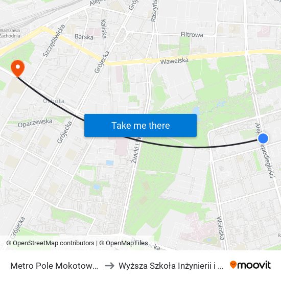 Metro Pole Mokotowskie 03 to Wyższa Szkoła Inżynierii i Zdrowia map